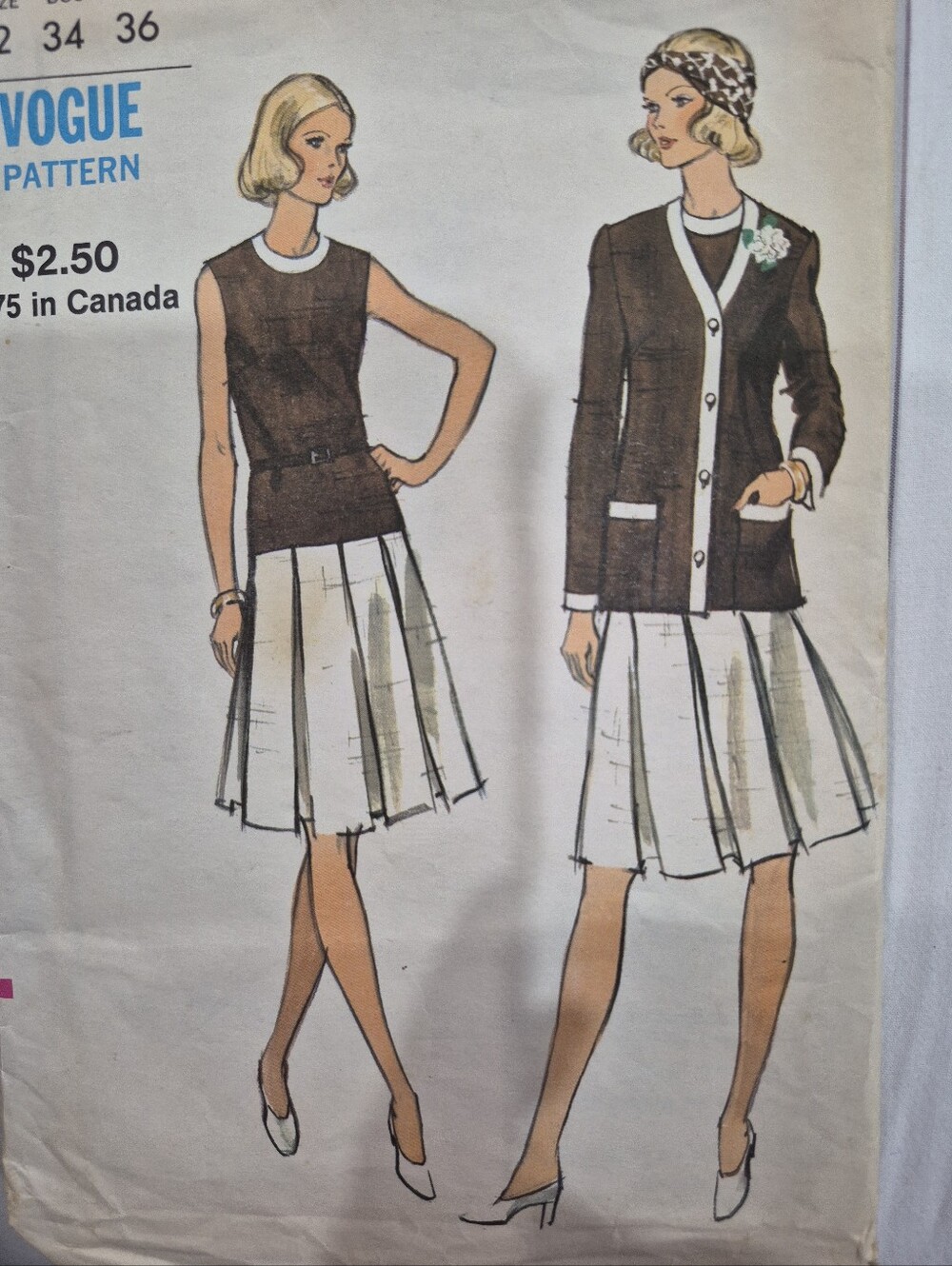 Vintage Vogue Sewing Pattern 70's Loose Fit Mid Length Pleated Skirt With Jacket